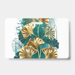 Badge Branche avec feuilles dorées Ginko Biloba