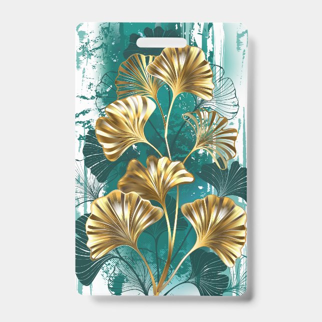 Badge Branche de Ginko Biloba aux feuilles dorées (Avant)