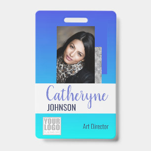 Badge Bright Aqua Blue Ombre Logo Code-barres Modèle