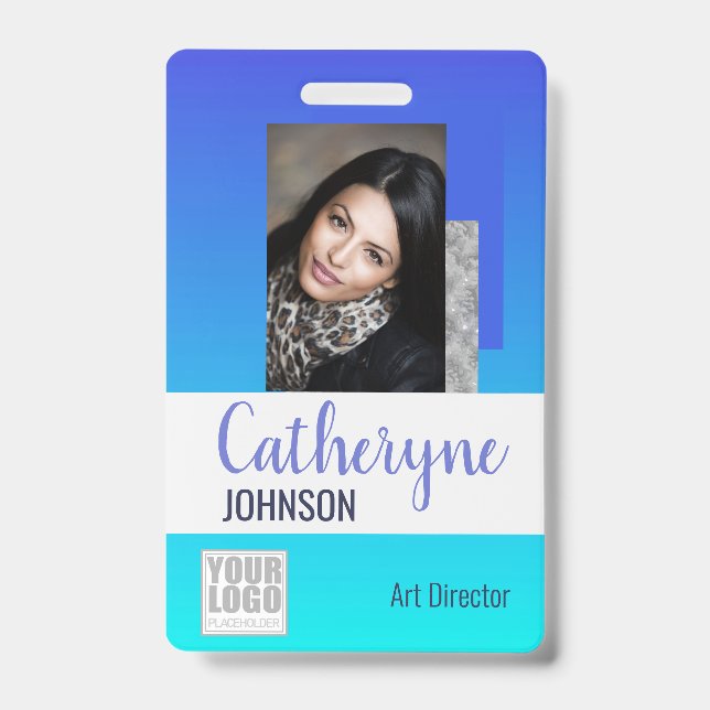 Badge Bright Aqua Blue Ombre Logo Code-barres Modèle (Avant)
