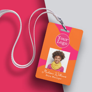 Badge Bright Bold Hot rose et orange avec photo