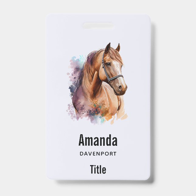 Badge Brown Horse Head Portrait in Watercolor (Avant)