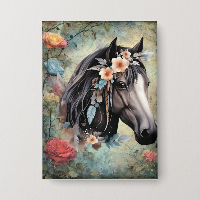 Badge  Brown horse in flowers. (Recto)