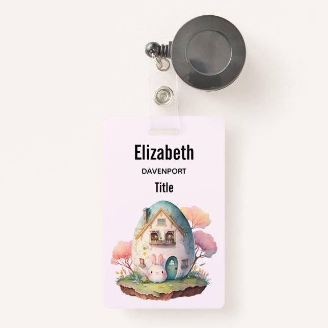 Badge Bunny Rose & Oeuf Formé Maison Kawaii Style (Front with Retractable)