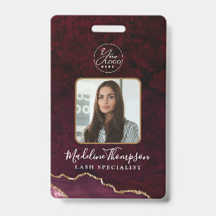 Badge Burgundy Agate Marble Business Logo Entreprise ID