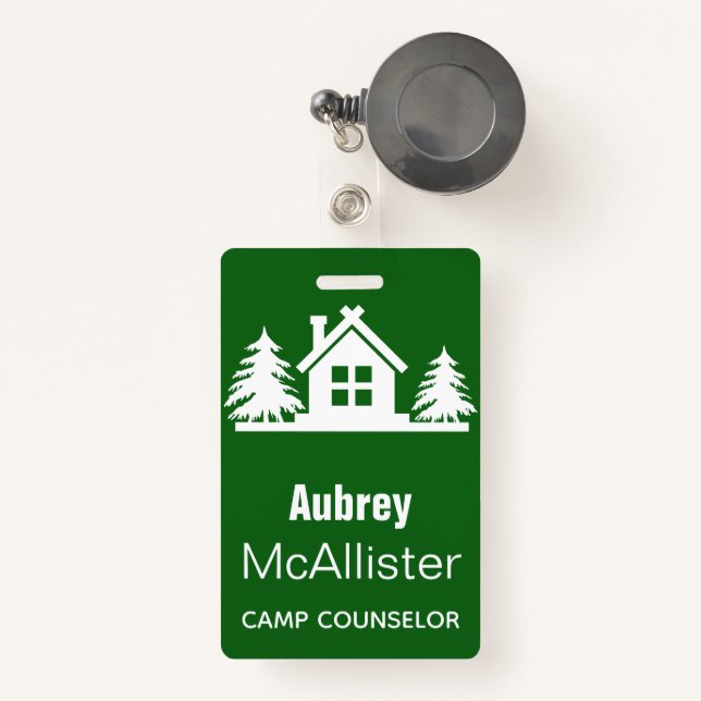 Badge Cabine et arbres rustiques | Conseiller de camp (Front with Retractable)