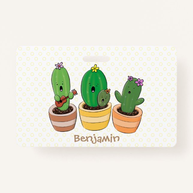 Badge Cactus trio chantante mignonne dessin animé (Devant)