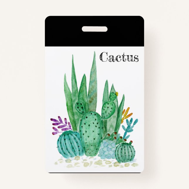 Badge Cactus watercolor cacti flowers floral desert illu (Devant)