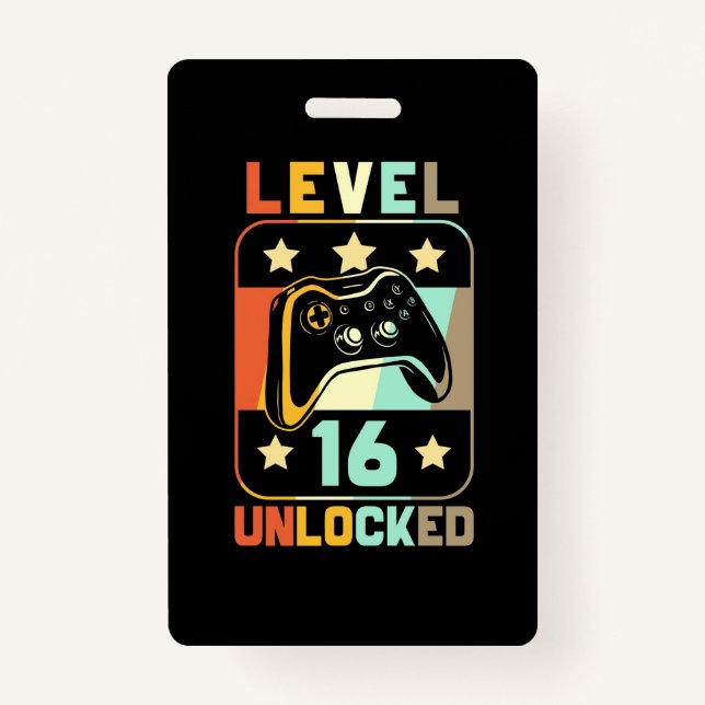 Badge Cadeau d'anniversaire | Niveau Vintage 16 déverrou (Devant)