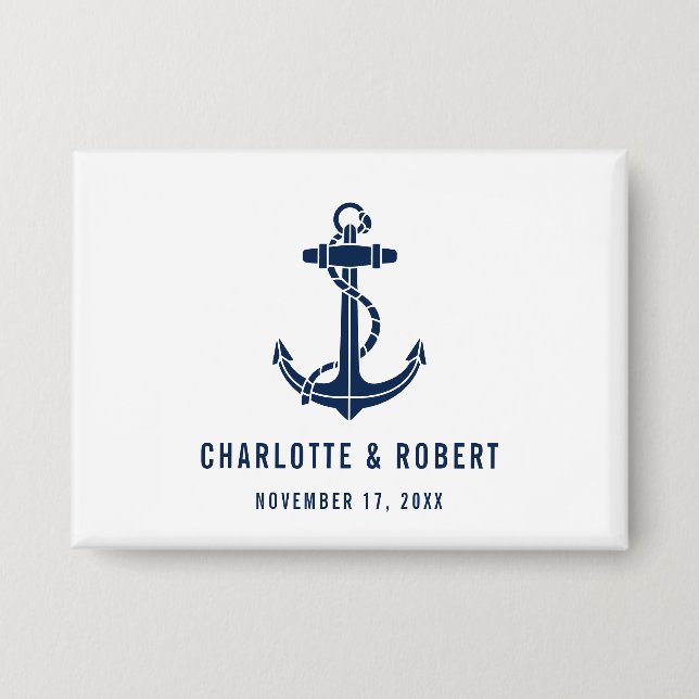 Badge Cadeau de mariage moderne pour la plage avec ancre (Recto)