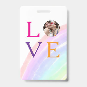 BADGE CADEAU PERSONNALISÉ ARC-EN-CIEL PHOTO LETTRE FIERT