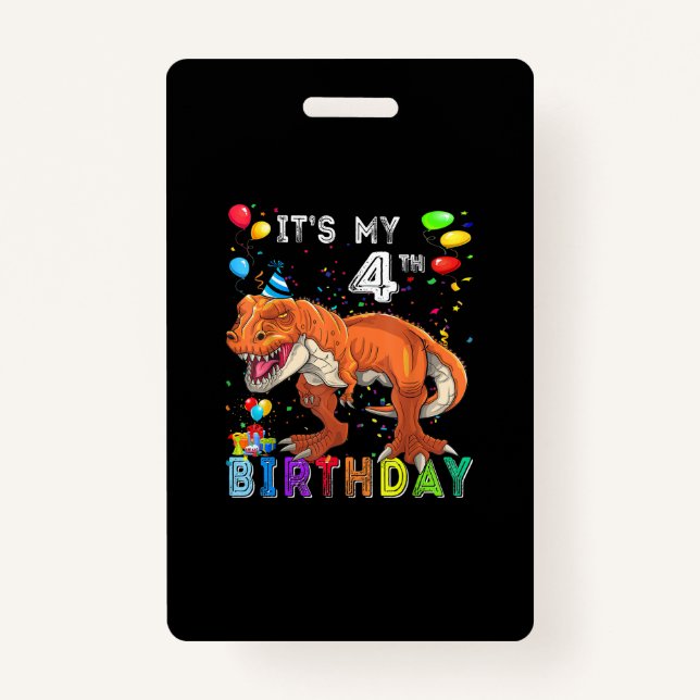 Badge Cadeaux d'anniversaire 4 Enfants garçons Dino T Re (Devant)