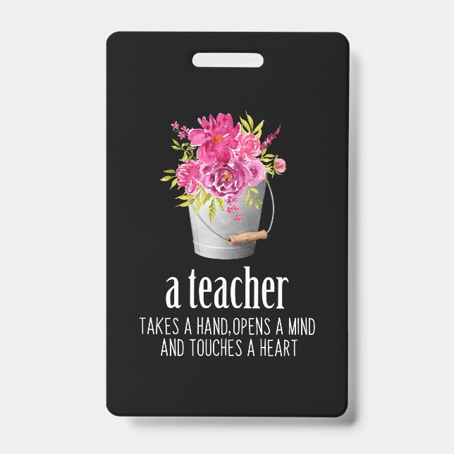 Badge Cadeaux Enseignant | Un enseignant prend une main (Avant)