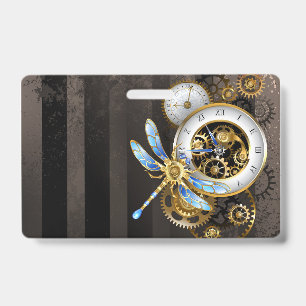 Badge Cadran Steampunk avec Libellule