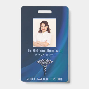 Badge Caducée Chrome Foncé Holographique Photo ID Médica