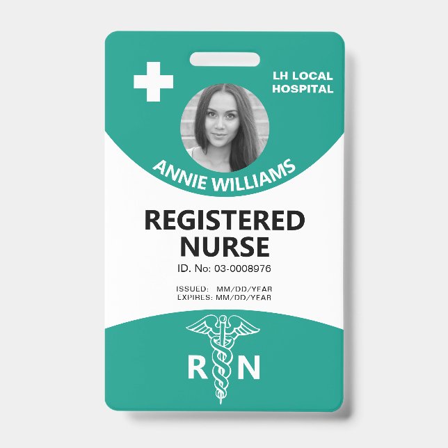 Badge Caducée d'infirmière diplômée et logo photo ID sar (Avant)