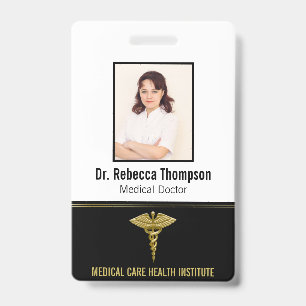 Badge Caducée en or Médicale classique sur Black Photo I