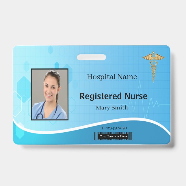 Badge Caduceus Blue Médicale Heartbeat ID photo (Face)