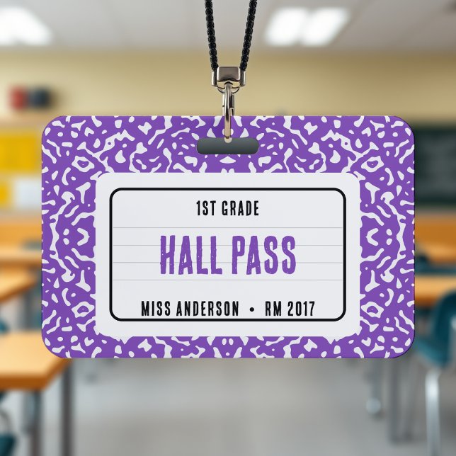 Badge Cahier de composition Classe Billet de sortie Viol (Composition Notebook Classroom Hall Pass Purple Badge
)