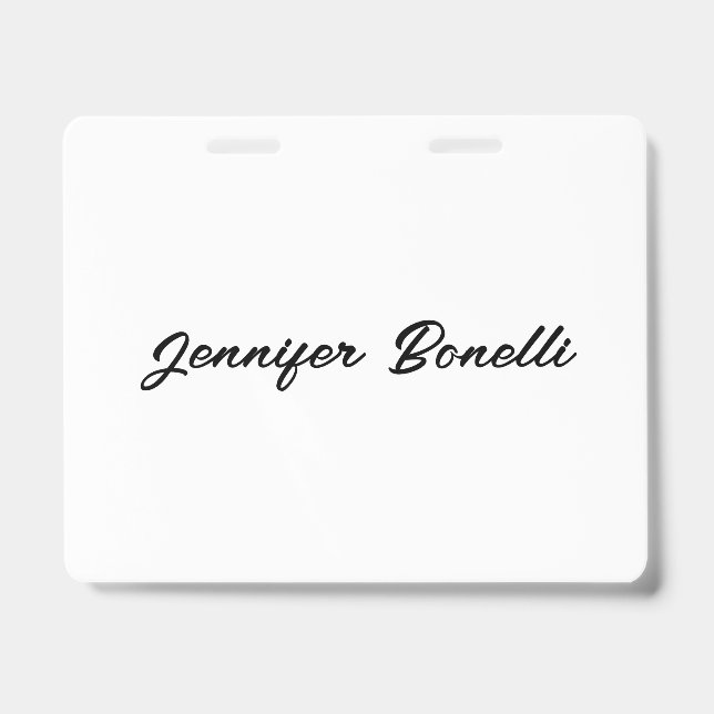 Badge Calligraphie Élégant Noir Blanc Simple Nom (Avant)