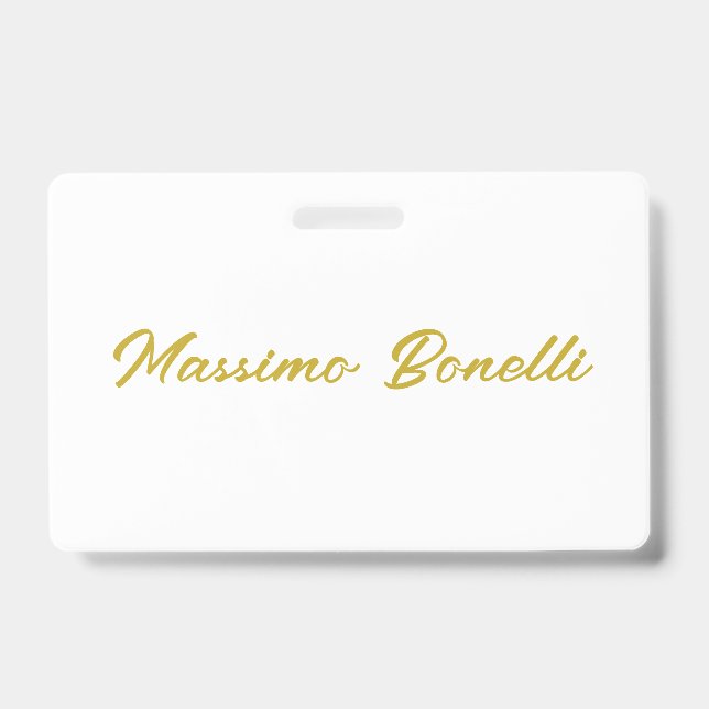 Badge Calligraphie Élégant Or Blanc Simple Nom (Avant)