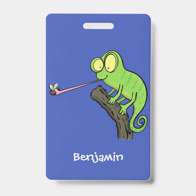Badge Caméléon lézard de dessin animé vert drôle mignon (Avant)