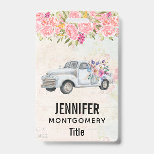 Badge Camion de ramassage vintage Aquarelle rustique