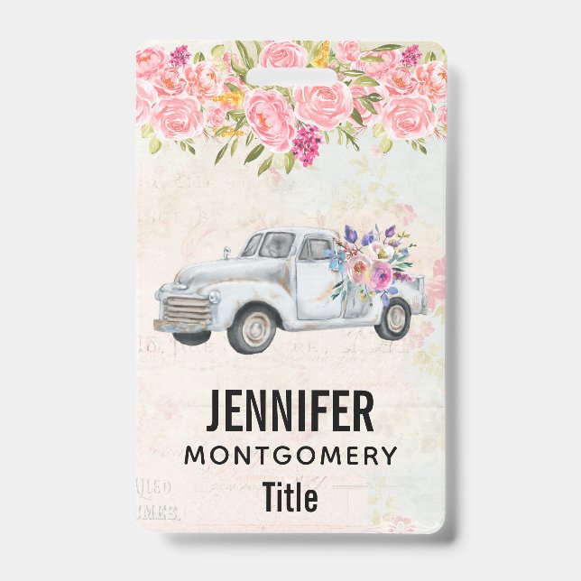 Badge Camion de ramassage vintage Aquarelle rustique (Avant)