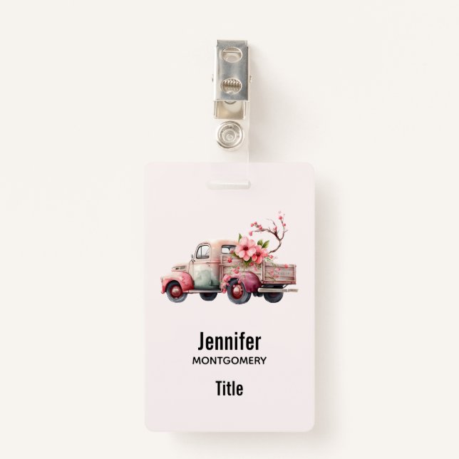 Badge Camion Vintage rose (Devant avec clip)