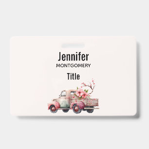 Badge Camionnette vintage rose de fermier