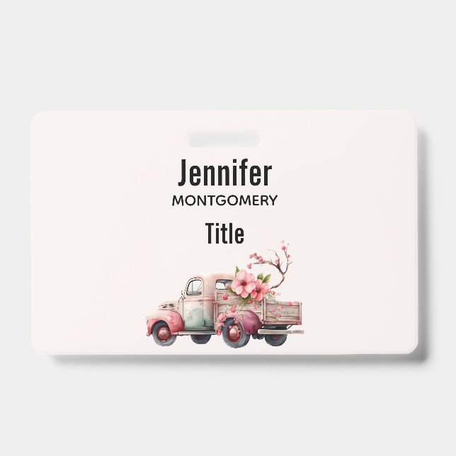 Badge Camionnette vintage rose de fermier (Avant)