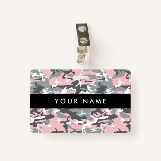 Badge Camouflage rose et gris, Militaire, Armée (Devant avec clip)