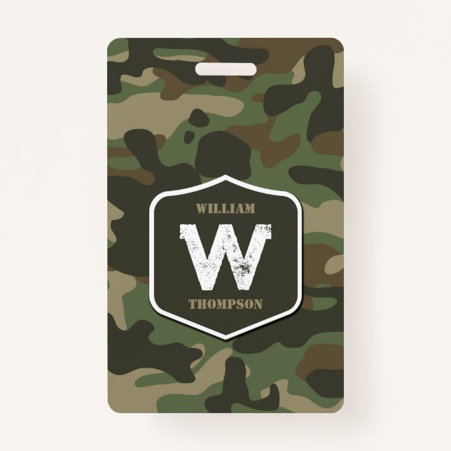 Badge Camouflage vert Camo Motif de l'armée Monogramme (Devant)