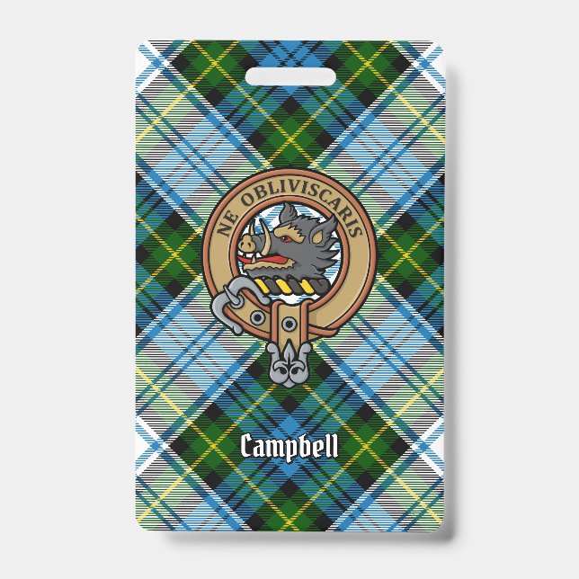 Badge Campbell Crest sur tartan de robe (Avant)