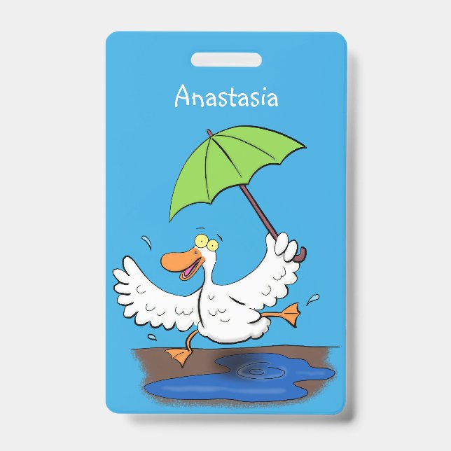 Badge Canard drôle avec parapluie dessin animé dansant (Avant)