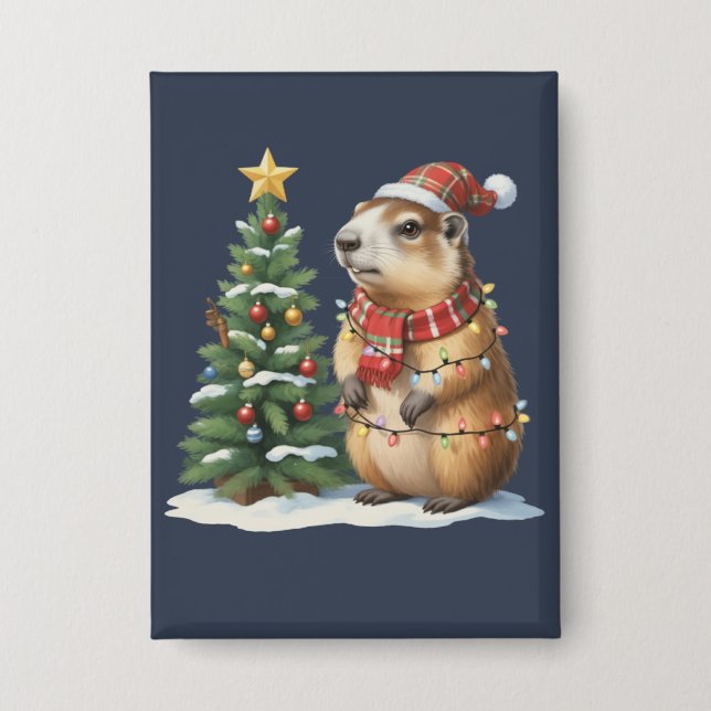 Badge Capybara Noël Cappy Amateur d'Animaux Xmas (Recto)