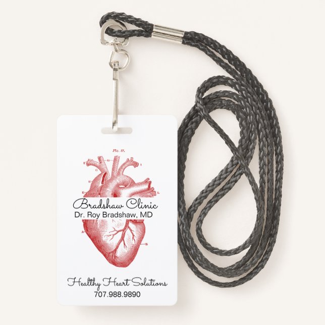 Badge Cardiologue Ou Clinique Cardiologique Coeur Anatom (Devant avec lanière)