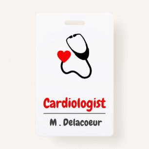 Badge Cardiologue - stéthoscope en forme de coeur