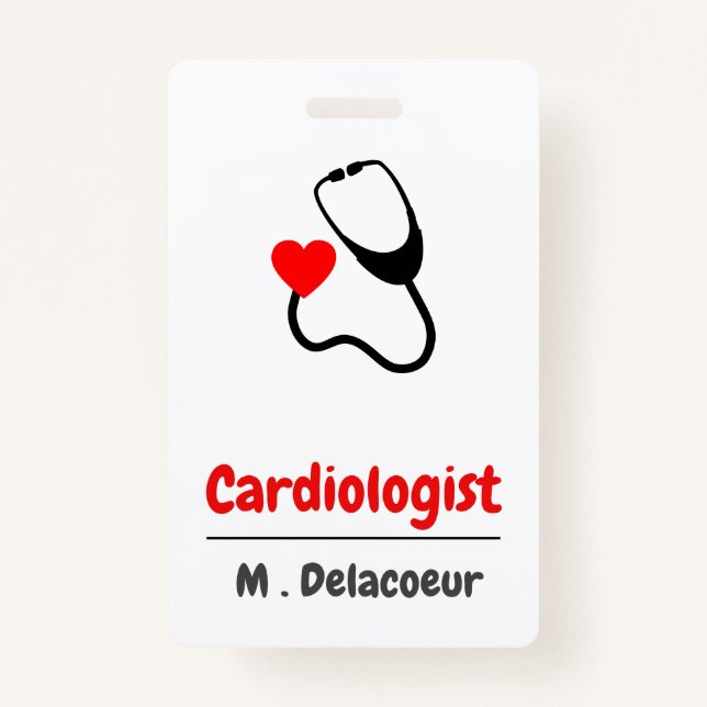 Badge Cardiologue - stéthoscope en forme de coeur (Devant)