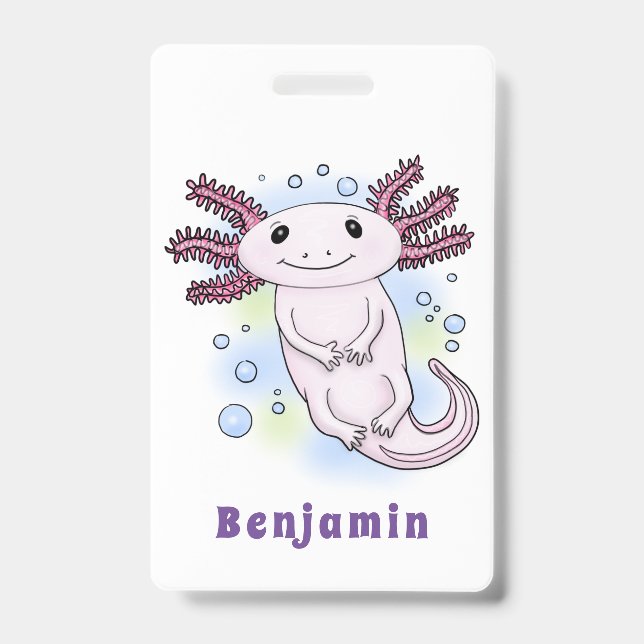 Badge Caricature axolotl rose adorable (Front)