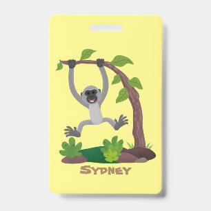 Badge Caricature de bande de gibbon joyeux