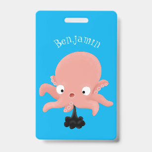 Badge Caricature de bébé pieuvre rose mignonne humour