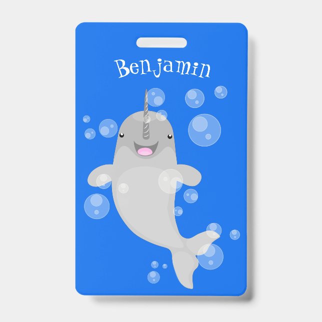 Badge Caricature de bulles de narval joyeux (Avant)