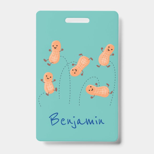 Badge Caricature de cacahuètes joyeux sautillant (Avant)