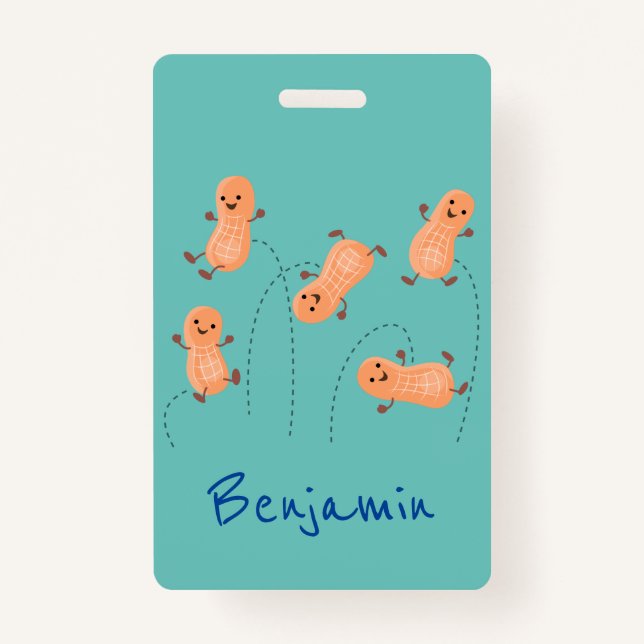 Badge Caricature de cacahuètes joyeux sautillant (Devant)