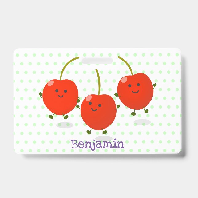 Badge Caricature de cerises rouges à sauter mûr (Avant)