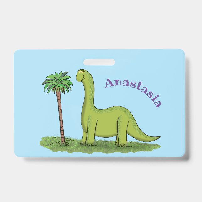 Badge Caricature de dinosaure de brontosaurus vert migno (Avant)