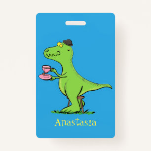 Badge Caricature de dinosaure vert t rex