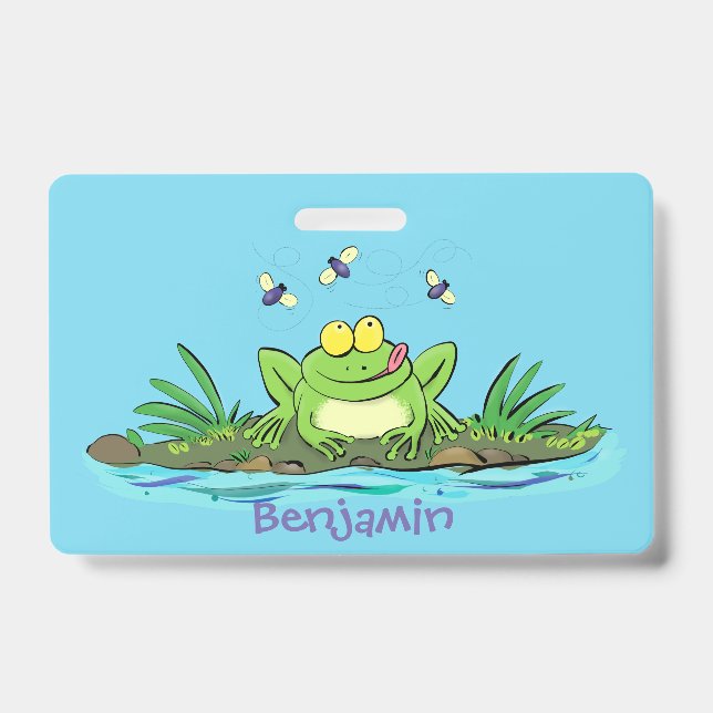 Badge Caricature de grenouille vert mignon (Avant)