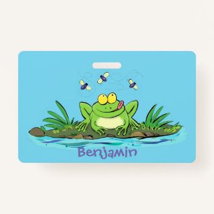 Badge Caricature de grenouille vert mignon